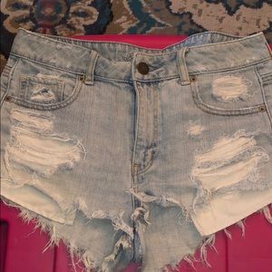 Light blue distressed shorts